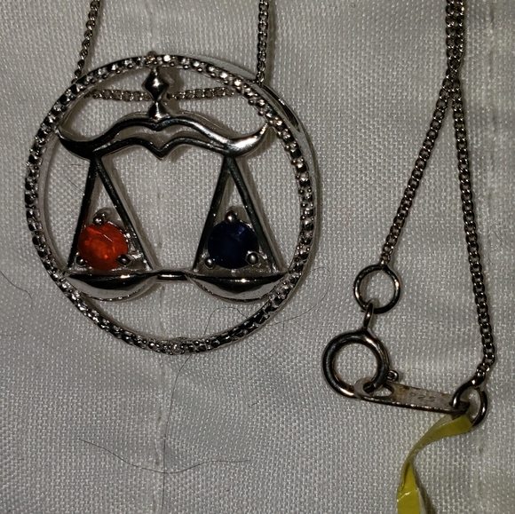 18 inch, 925 Libra Pendant, Fire Opal, Sapphire, Diamond, 4g, NWT - Picture 4 of 8